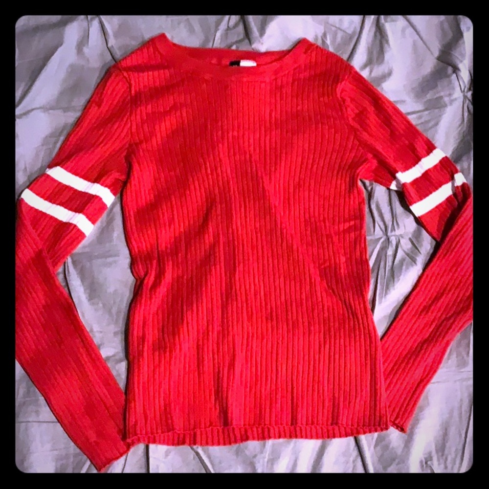 Ribbed Stripe Sleeve Sweater